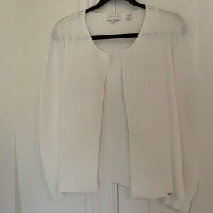 Ted Baker Ribbed Fine Knit Open Front Cardigan White Minimalist